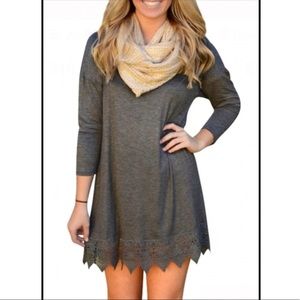 Crochet Lace Hem Trapeze Dress